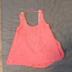 Open back coral tank with crochet detail