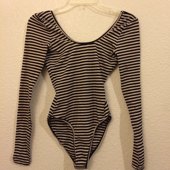 Open back black/white stripe leotard