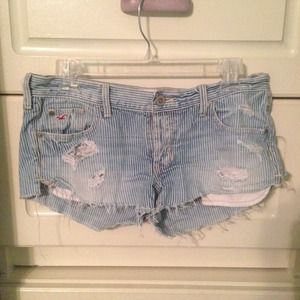 Hollister destroyed blue pinstripe shorts
