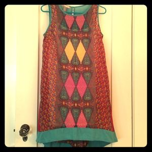 Tribal print chiffon shift dress.