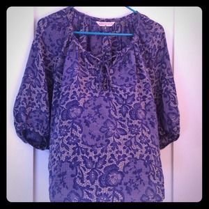 Blue lace print silk Rebecca Taylor blouse