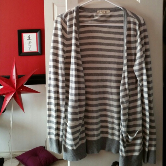 Forever 21 Gray/White striped cardigan - Picture 1 of 1