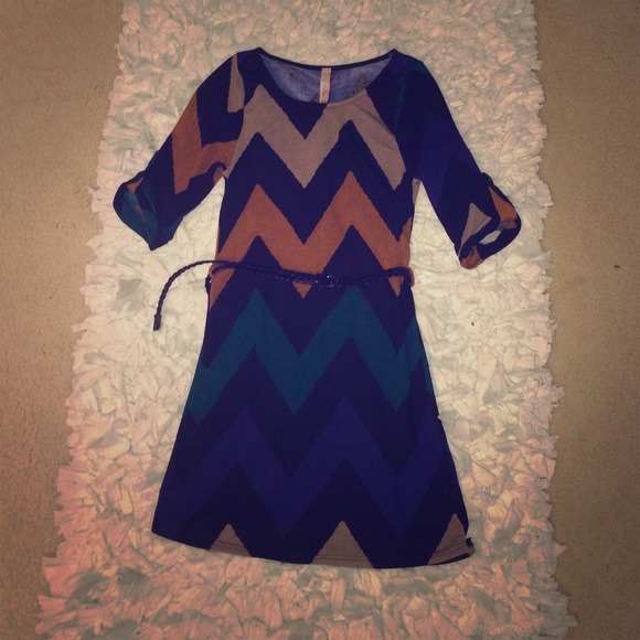 Chevron print 3/4 sleeve casual dress