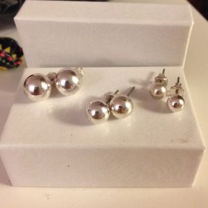3 set silver ball earrings