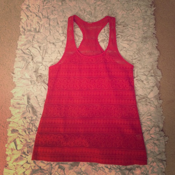 Orange lace see-through summer tank