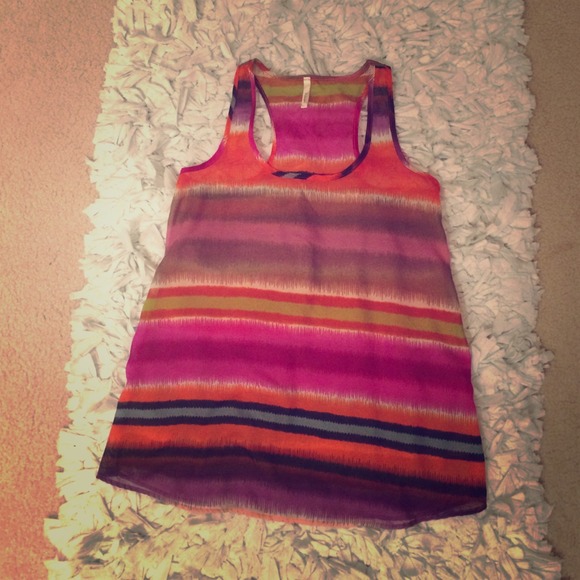 Multi-color striped casual razor-back tank
