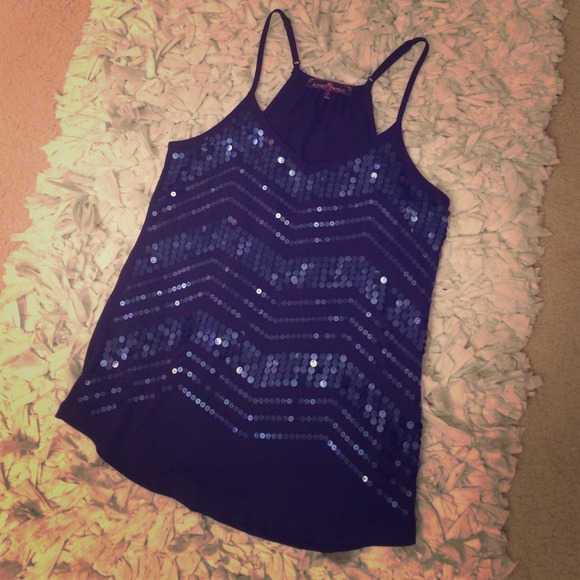 Navy sequined v-neck tank top