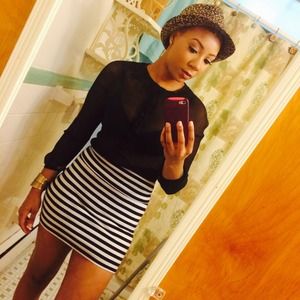 Black and white fold over high waist skirt