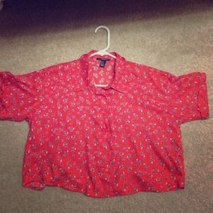 Cropped floral button down