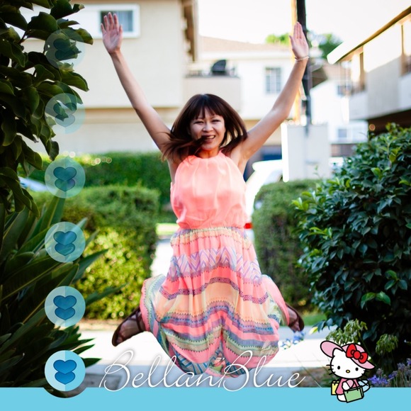 The LAURA chevron Maxi dress- NEON CORAL - Picture 3 of 4