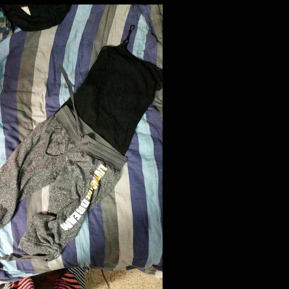 Capris sweat pants with black cami