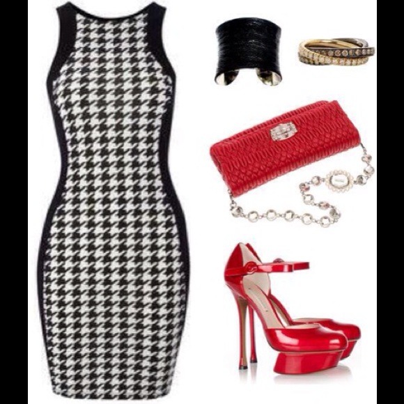 Host Pick!! HOUNDS TOOTH PENCIL DRESS NWOT - Picture 3 of 4