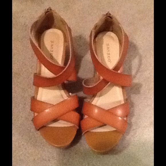 Cute brown/cognac wedge sandals by Bamboo.