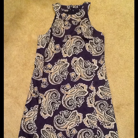 NWOT 00 Petite Loft Paisley Print High Neck Dress