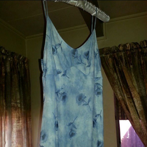 Large light blue long dress with floral design