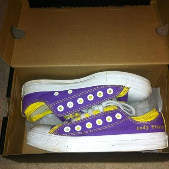 Custom purple and yellow converses