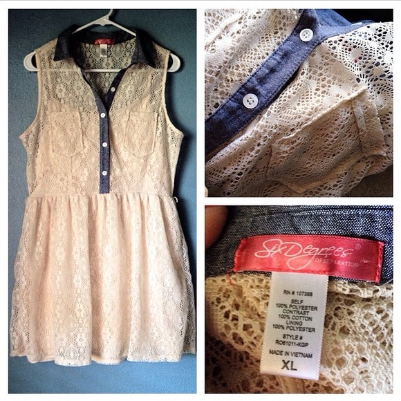 Chambray and Lace Button Up Dress