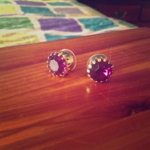 Magenta and gold stud earrings