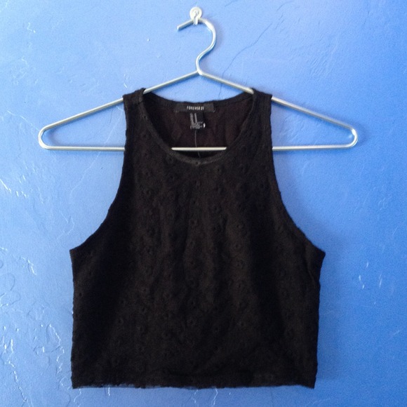 F21 Black Floral Lace Crop Top