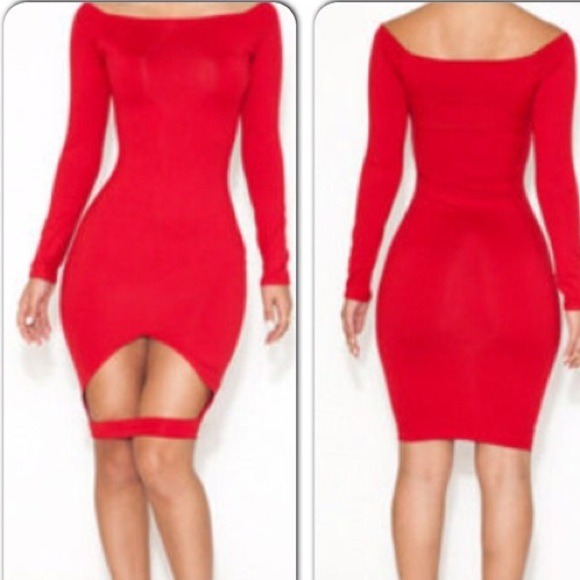 Cut out red slim fitting dress