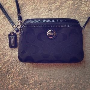 Black 2-pocket Coach Wristlet