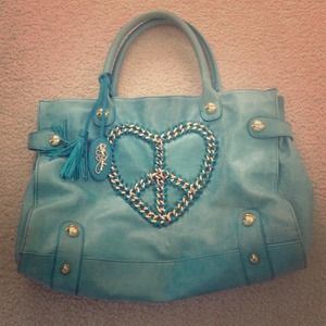 Betsey Johnson blue leather chain heart/peace sign
