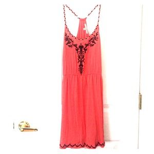 Papaya coral embroidered sundress