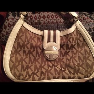 Michael Kors white leather and tapestry logo bag