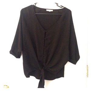 Lush black tied three quarter sleeve top