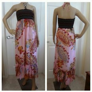 Stretch top Casual pink flower print dress