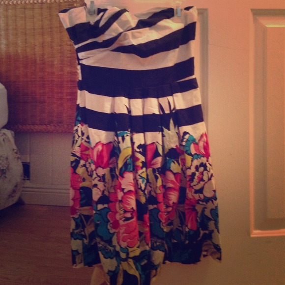 Strapless Navy and Floral Dress