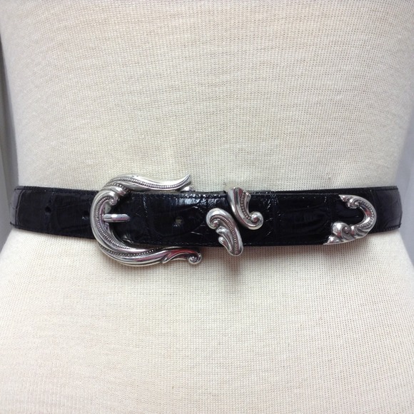 Coldwater Creek Black & Silver Leather Belt