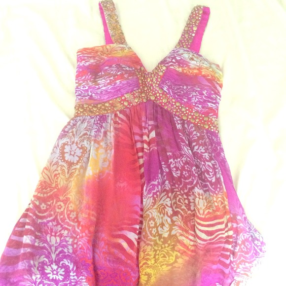 Cache Pink Printed Cocktail Dress