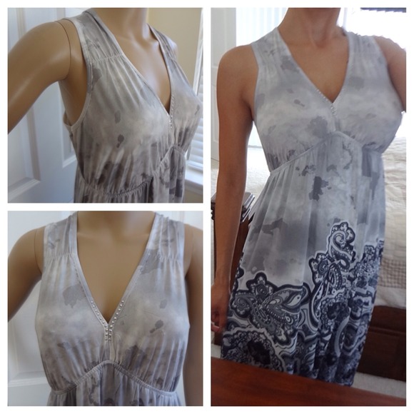 Macys  stretch  silky-feel dress (grey & white)