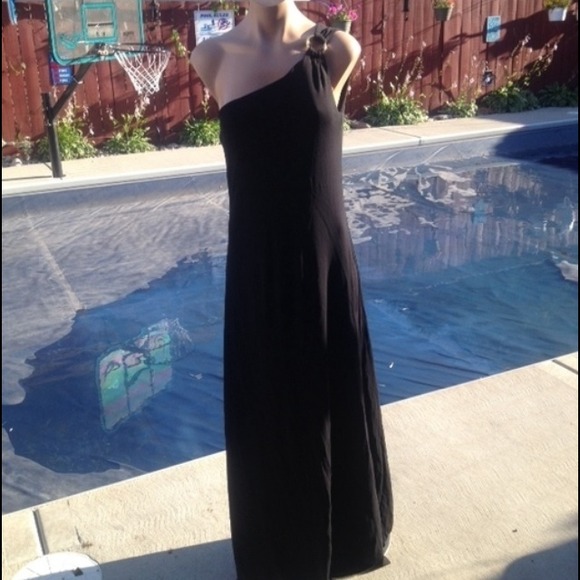 Ralph Lauren Designer Black One Shoulder Dress M