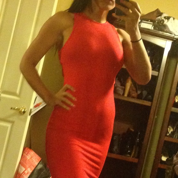 Red Criss Cross Back Asos Midi Dress - Picture 2 of 4