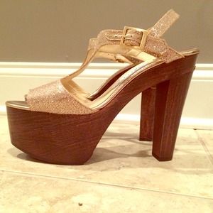 JIMMY CHOO "ULLA" sparkle wooden platform sandal