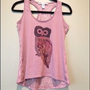 American Rag Owl Top with Sheer Lace Back