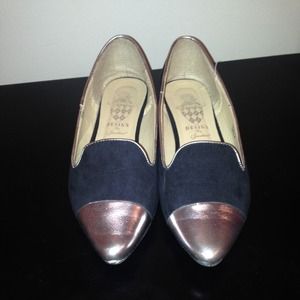 suede black and gold flats