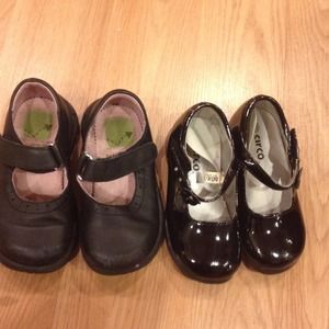 2 pairs toddler girl size 6.5 black dress shoes