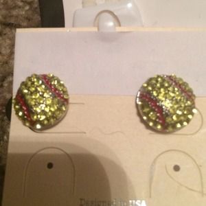 Bling softball earrings