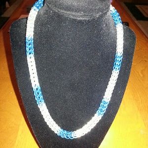 Blue and silver chainmaille necklace