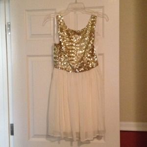 Cream and gold homecoming dress