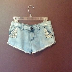 Acid washed beaded shorts