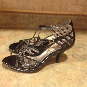 Shiny black fancy dress sandals