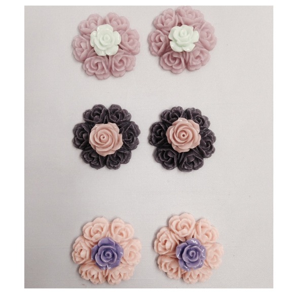 Kawaii Floral rose acrylic boho stud set