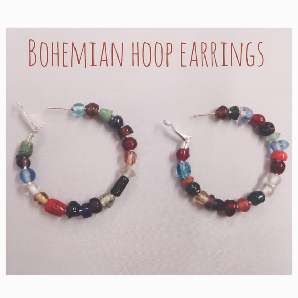 Bohemian glass beaded hoop earrings