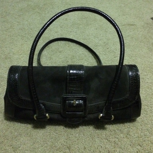 Ann Taylor black suede handbag with buckle