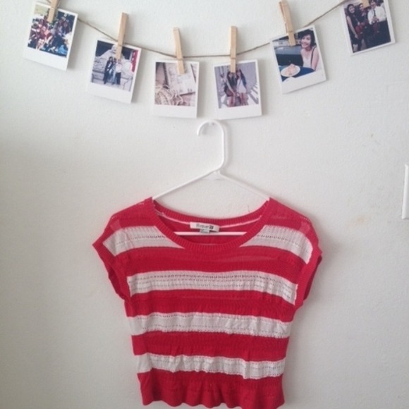 Forever 21 Red White Stripe Crochet Front Top