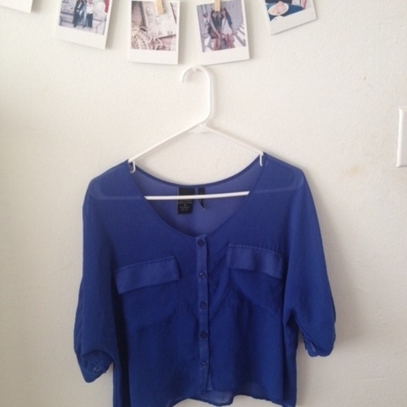 Royal Blue Chiffon Button Down Top